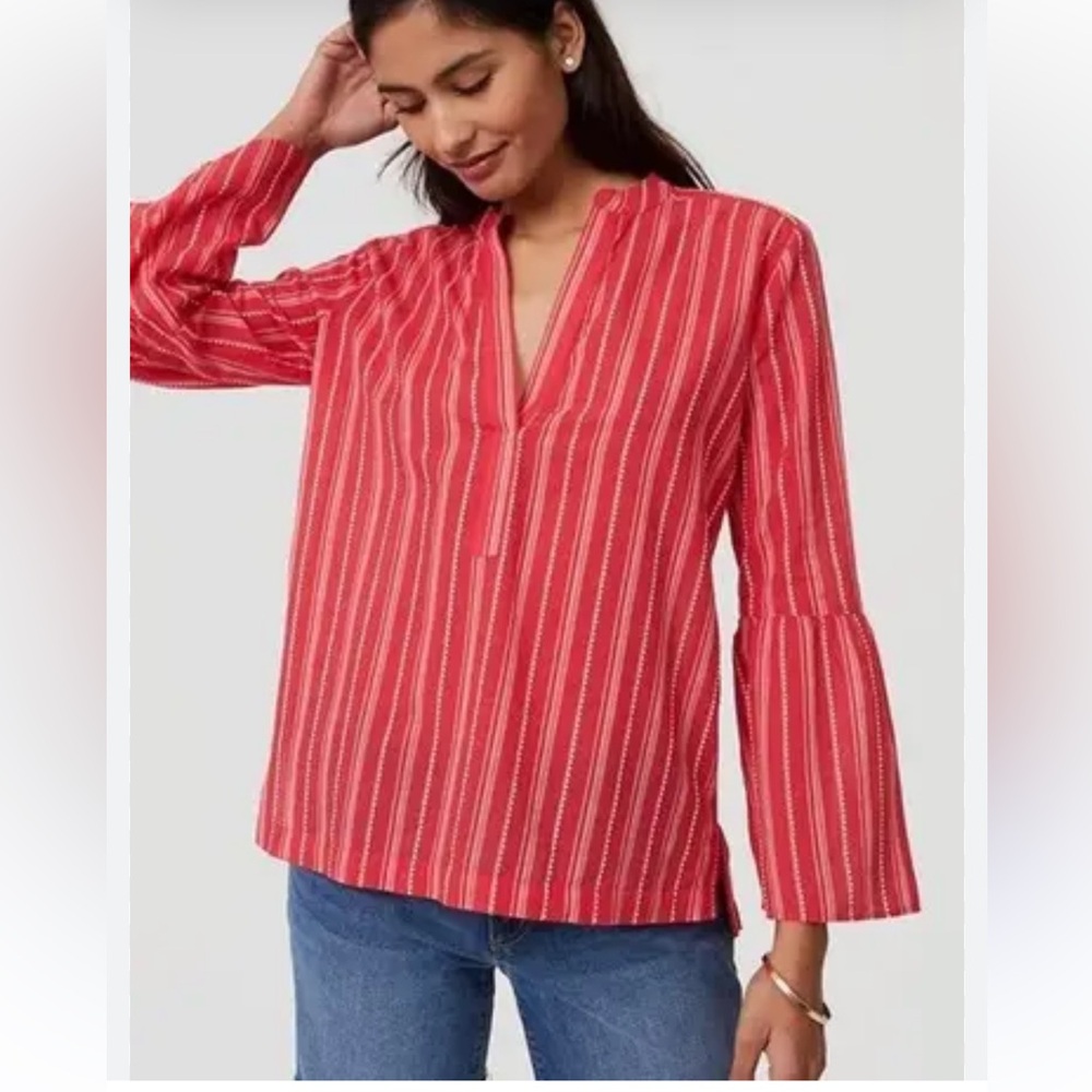 LOFT Red and White Striped Blouse